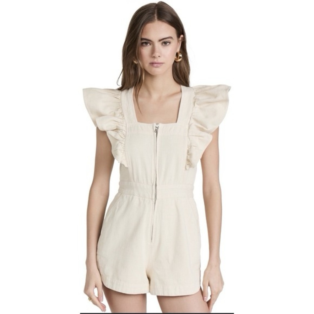 Sea New York Tan  Ruffle Sleeve Feminine Boho Festival Shorts Romper
